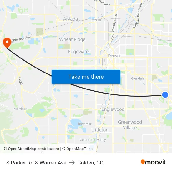 S Parker Rd & Warren Ave to Golden, CO map