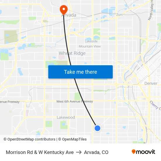 Morrison Rd & W Kentucky Ave to Arvada, CO map
