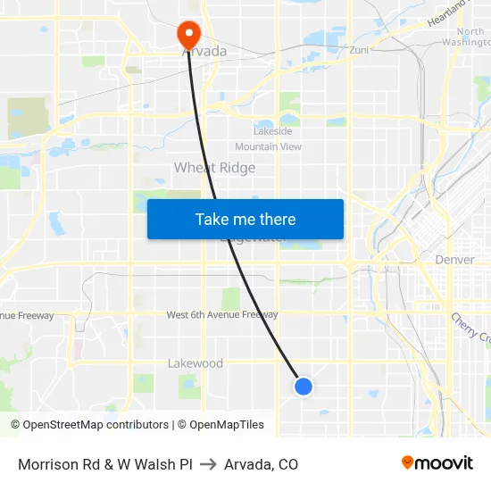 Morrison Rd & W Walsh Pl to Arvada, CO map