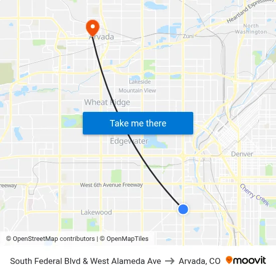 South Federal Blvd & West Alameda Ave to Arvada, CO map