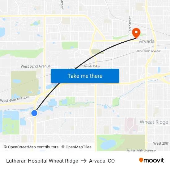 Lutheran Hospital Wheat Ridge to Arvada, CO map