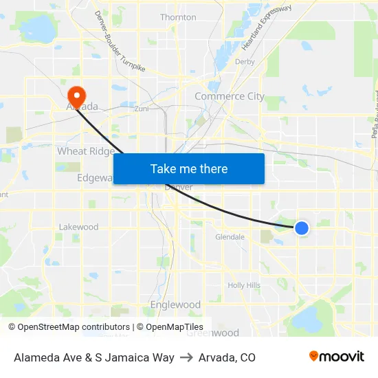 Alameda Ave & S Jamaica Way to Arvada, CO map