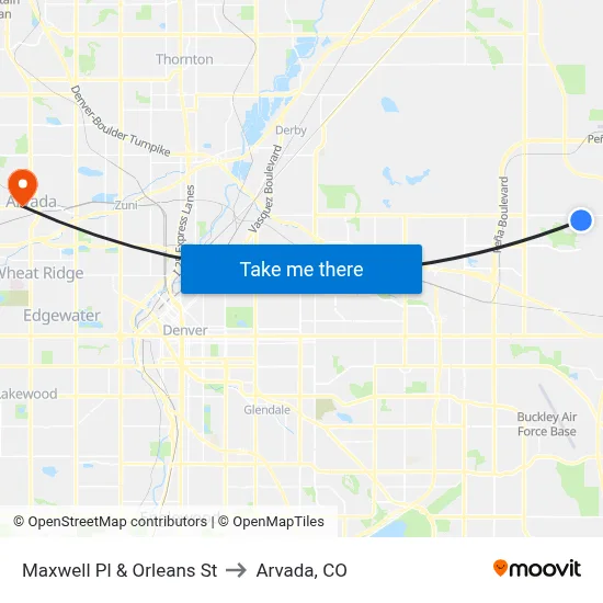 Maxwell Pl & Orleans St to Arvada, CO map