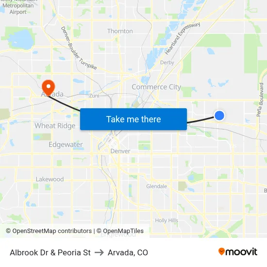 Albrook Dr & Peoria St to Arvada, CO map