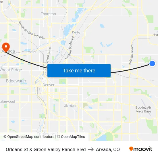Orleans St & Green Valley Ranch Blvd to Arvada, CO map