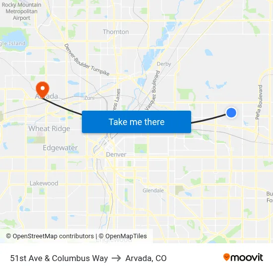 51st Ave & Columbus Way to Arvada, CO map