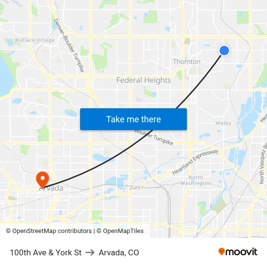 100th Ave & York St to Arvada, CO map