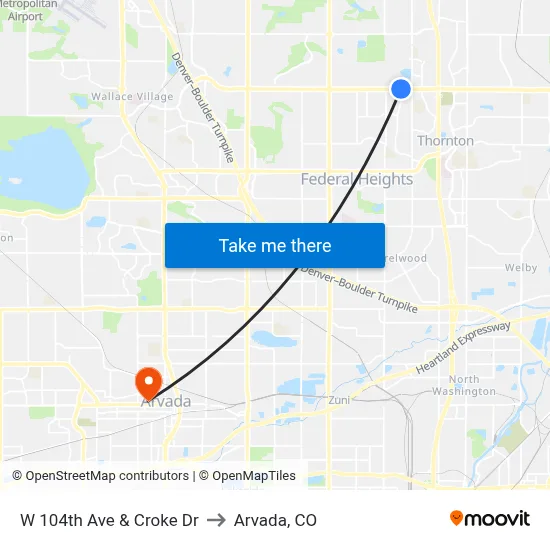 W 104th Ave & Croke Dr to Arvada, CO map