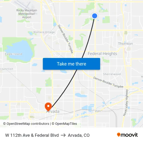 W 112th Ave & Federal Blvd to Arvada, CO map