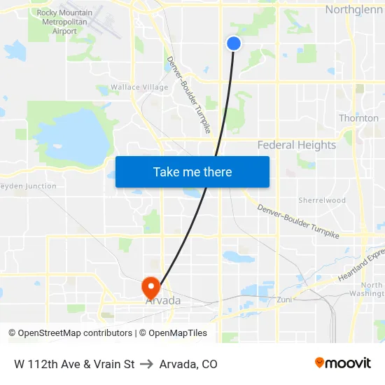 W 112th Ave & Vrain St to Arvada, CO map