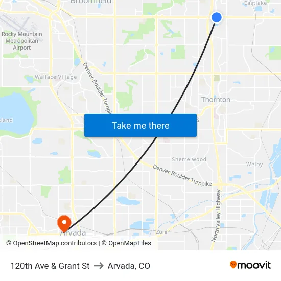 120th Ave & Grant St to Arvada, CO map