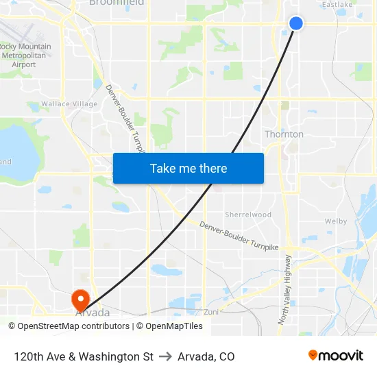 120th Ave & Washington St to Arvada, CO map