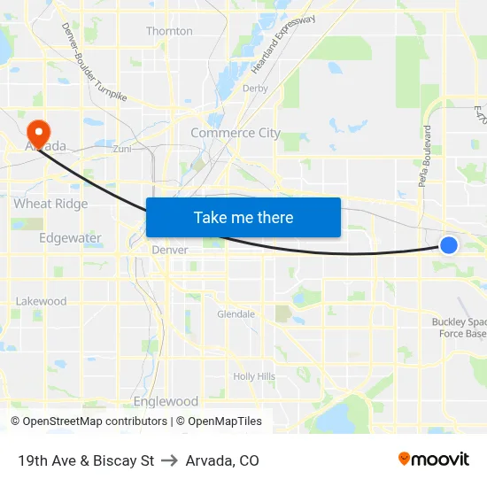 19th Ave & Biscay St to Arvada, CO map