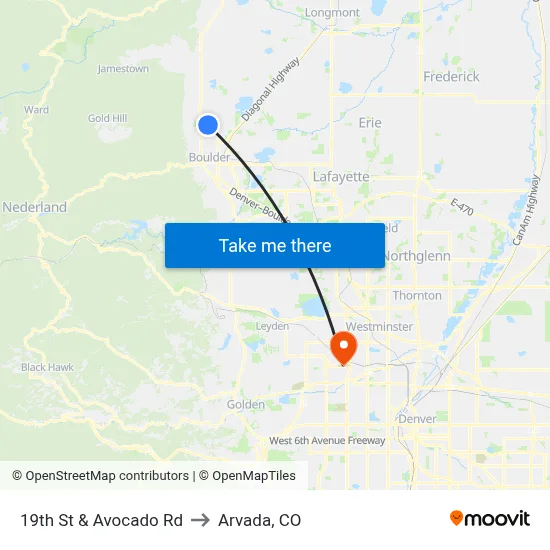 19th St & Avocado Rd to Arvada, CO map