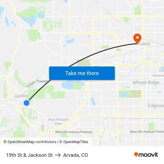 19th St & Jackson St to Arvada, CO map