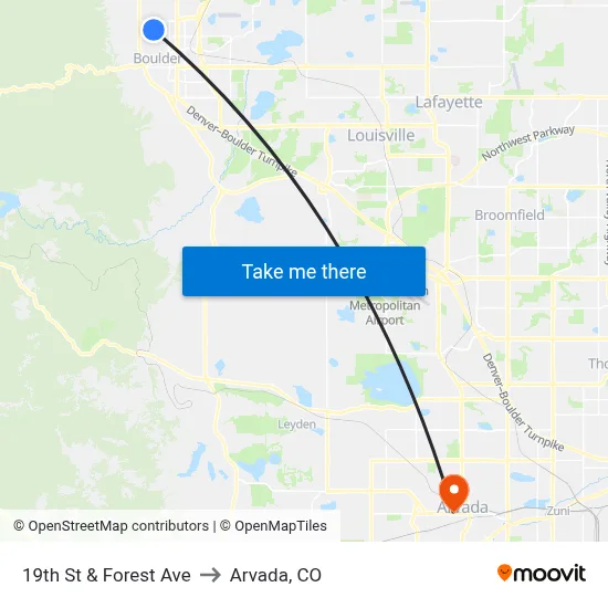 19th St & Forest Ave to Arvada, CO map
