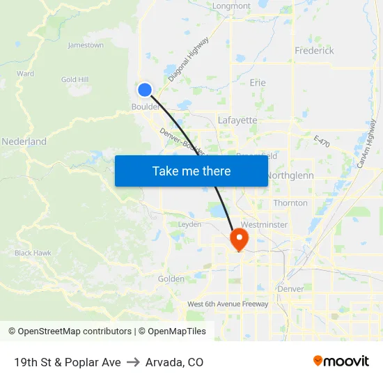 19th St & Poplar Ave to Arvada, CO map