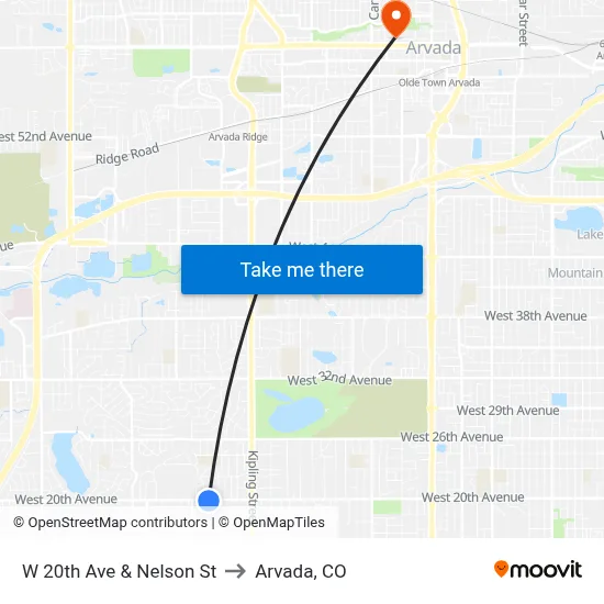 W 20th Ave & Nelson St to Arvada, CO map