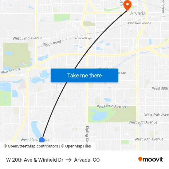 W 20th Ave & Winfield Dr to Arvada, CO map