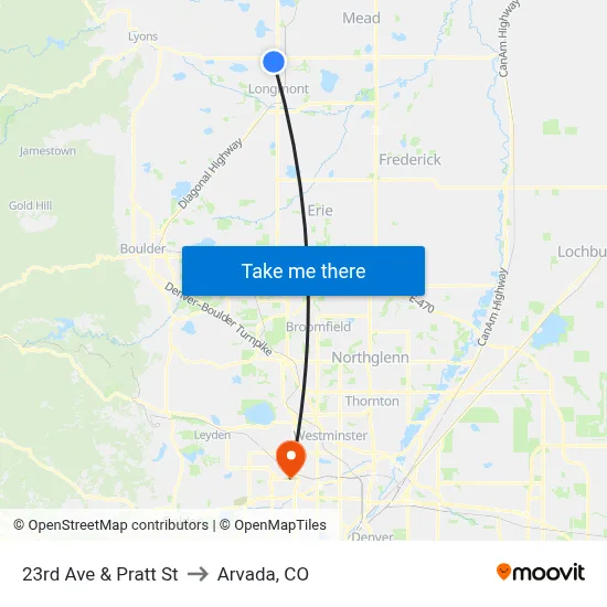 23rd Ave & Pratt St to Arvada, CO map