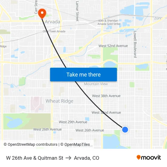 W 26th Ave & Quitman St to Arvada, CO map