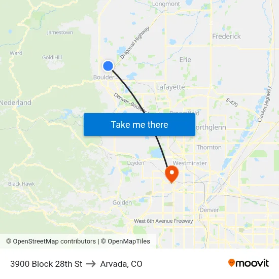 3900 Block 28th St to Arvada, CO map