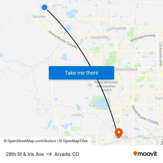 28th St & Iris Ave to Arvada, CO map