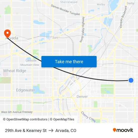 29th Ave & Kearney St to Arvada, CO map