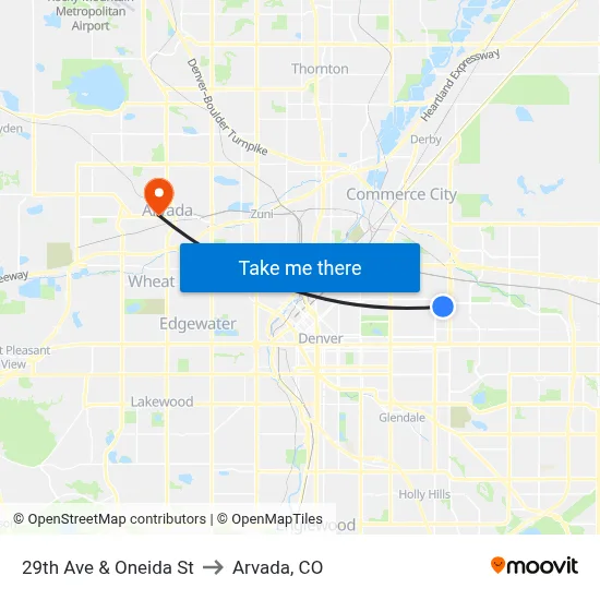29th Ave & Oneida St to Arvada, CO map