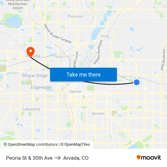 Peoria St & 30th Ave to Arvada, CO map