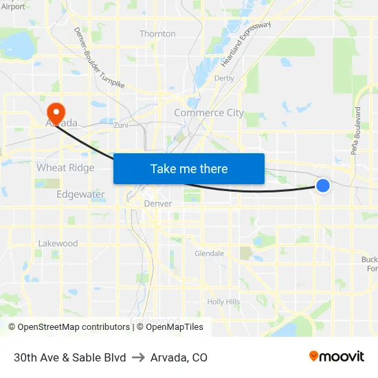 30th Ave & Sable Blvd to Arvada, CO map