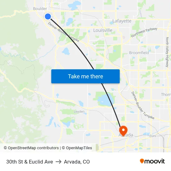 30th St & Euclid Ave to Arvada, CO map
