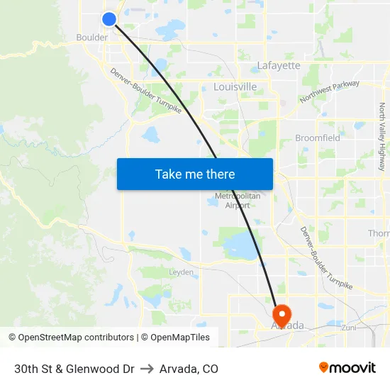 30th St & Glenwood Dr to Arvada, CO map