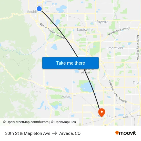 30th St & Mapleton Ave to Arvada, CO map