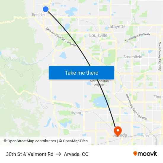 30th St & Valmont Rd to Arvada, CO map