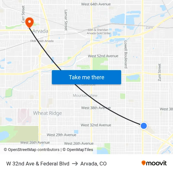 W 32nd Ave & Federal Blvd to Arvada, CO map