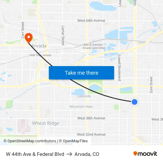 W 44th Ave & Federal Blvd to Arvada, CO map