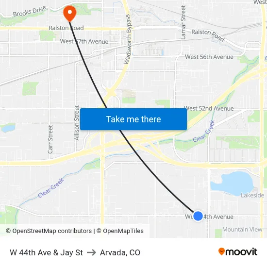 W 44th Ave & Jay St to Arvada, CO map