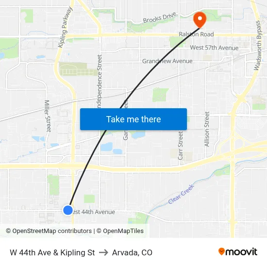 W 44th Ave & Kipling St to Arvada, CO map