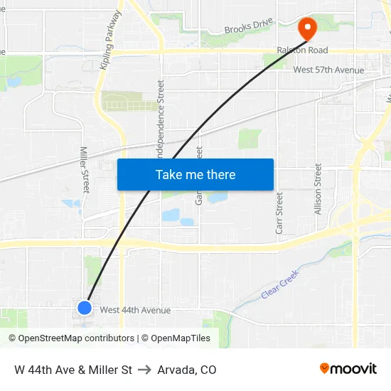 W 44th Ave & Miller St to Arvada, CO map