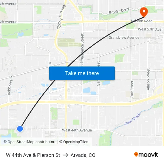 W 44th Ave & Pierson St to Arvada, CO map
