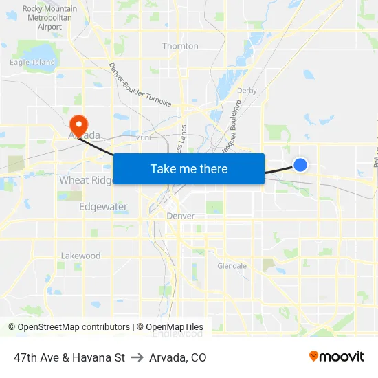 47th Ave & Havana St to Arvada, CO map