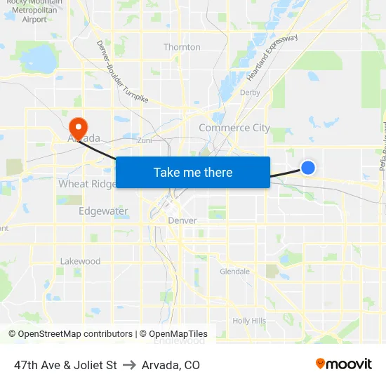 47th Ave & Joliet St to Arvada, CO map