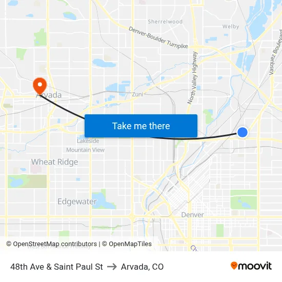 48th Ave & Saint Paul St to Arvada, CO map