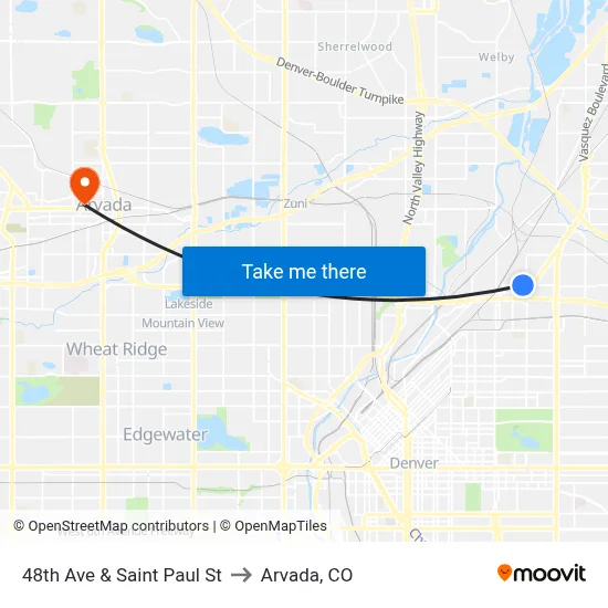 48th Ave & Saint Paul St to Arvada, CO map
