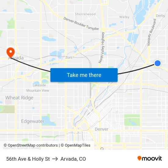 56th Ave & Holly St to Arvada, CO map
