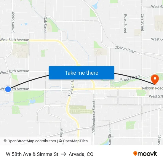 W 58th Ave & Simms St to Arvada, CO map