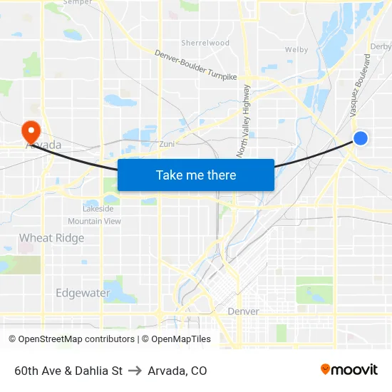 60th Ave & Dahlia St to Arvada, CO map