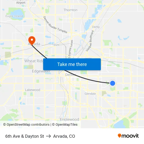 6th Ave & Dayton St to Arvada, CO map