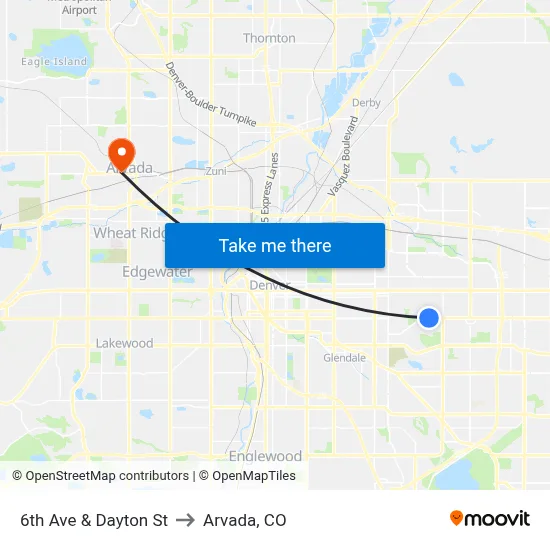 6th Ave & Dayton St to Arvada, CO map